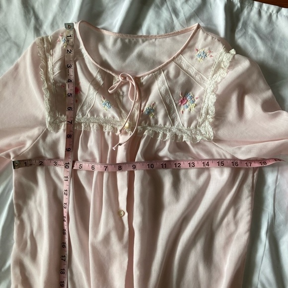 Vintage Pink Kayser Embroidered Flower Pockets House Dress Robe Small - Picture 9 of 12